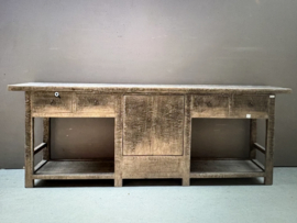 Oud vergrijsd houten sidetable wandtafel kast dressoir ladekast landelijk stoer 226 x 42 x H83 cm