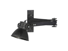 Vintage industriële lamp wandlamp bedlamp bedlampje wandlampje knikarm scharnierlamp industrieel landelijk sunburn mat zwart kapje met houten arm voet leeslamp Burolamp bureaulamp landelijk industrieel hout metaal zink zinken