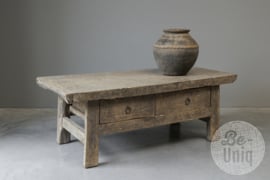 Hele stoere robuuste 121 x 55 x H45 cm vergrijsd houten salontafel tafel wandmeubel  tv meubel televisiekast bank Sidetable met 2 lades tvmeubel tvkast televisie kast tafel ladekast ladenkast stoer hout vergrijsde tafel landelijk sober boerentafel