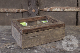 Railway truckwood Houten Theedoos tea box landelijk stoer kist glas