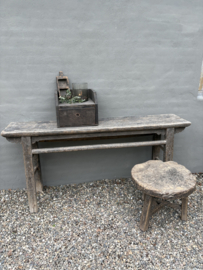 Unieke stoere oude vergrijsd houten sidetable wandtafel sideboard landelijk robuust 166 x 36 x H84 cm