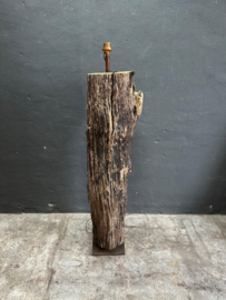 Hele stoere grove houten vloerlamp lampevoet staande lamp stronk robuust landelijk vintage 150 cm