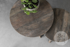 vergrijsd houten ronde salontafel bijzettafel robuust stoer landelijk S small klein 60  cm