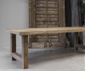Oud vergrijsd houten tafel landelijk stoer 180 x 95 x 7 cm teakhout met houten poten