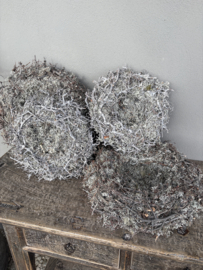 Grey moss nest krans with bonsai 30 cm nestje nestkrans grijs vergrijsd mos landelijk