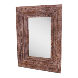 Grote naturel vergrijsd houten spiegel landelijk bewerkt boho style stoer vintage Ibiza 135 x 105 cm