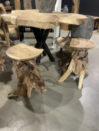 Gave wortel houten barkruk kruk stronk boomstam boomstronk met voetsteun landelijk industrieel vintage stoer urban