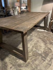 Massieve vergrijsd eiken tafel boerentafel 220 x 100 x H77 cm kloostertafel landelijk robuust stoer eettafel buitentafel tuintafel