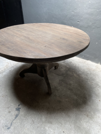 Grote oud vergrijsd houten tafel ronde tafel rondetafel eettafel bolpoot eetkamertafel rond 130 cm bijzettafel wijntafel wijntafeltje landelijk stoer