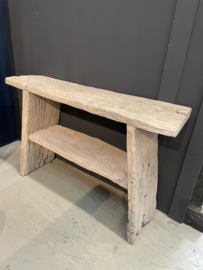 Heel stoer grof houten sidetable wandmeubel wastafel wastafelmeubel badkamer Ibiza