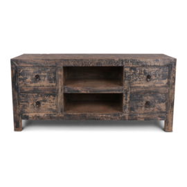 Stoer naturel vergrijsd grijs antraciet zwart houten televisiekast televisie audio tv televisiemeubel tv-kast audio 130 x 42 x H60 cm dressoir kast Sidetable landelijk stoer