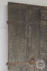Prachtige grote oude vergrijsd houten poort deur wandpaneel wanddecoratie landelijk patine patina 126 x 88 cm