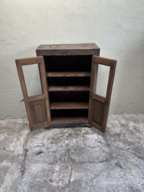 Hele stoere unieke oude vergrijsd houten kast kastje hal keuken servies vitrinekast keukenkast glaskast landelijk 108 x 64 x 29 cm