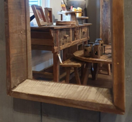 Oud houten spiegel passpiegel wanddecoratie landelijk stoer vintage industrieel lange smalle spiegel 150 x 35 cm