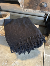 Grove plaid deken 160 x 130 cm doek landelijk shabby zwart black