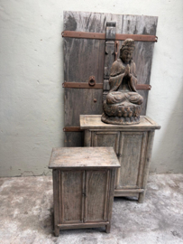 Prachtig groot vintage oud vergrijsd doorleefd houten boedha buddha beeld hout