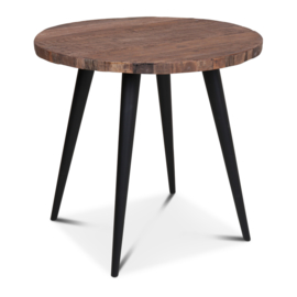 Stoere houten ronde tafel teakhouten teakhout houten blad 80cm ijzeren onderstel landelijk stoer industrieel