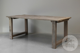 Hele stoere oude grof grove vergrijsd houten tafel 188 x 95 x H78 cm eettafel bureau euro werktafel werkbank van oude deur keukentafel landelijk stoer vintage urban industrieel