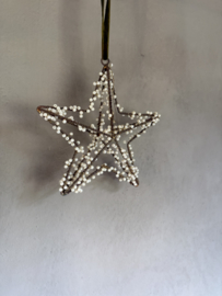Prachtige draadijzer draadijzer ster kerstbal 16 cm kerstster met pareltjes aan fluwelen koordje met label BLOOM
