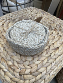 Set van 6 naturel jute beige onderzetters in houder landelijk stoer boho rond Dixie