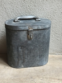 Zinken metalen bak zink koffer kist landelijk industrieel nieuw toiletrolhouder keukenrolhouder stoer Brocant grijs industrieel