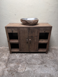 Landelijke houten kast 120 x 40 x H90 cm wastafelmeubel badkamermeubel sidetable kast deurtjes lades schap landelijk stoer