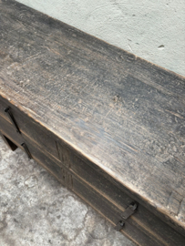 Stoere oude landelijke ladekast vergrijsd doorleefd houten Sidetable grijs zwart wandtafel 152 cm