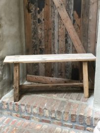 Oud landelijk vergrijsd naturel houten bankje bank kruk sidetable buro kinderbureau 100 cm bijzettafel salontafel