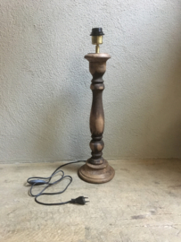 Stoere naturel bruine houten balusterlamp 50 cm tafellamp landelijk stoer robuust