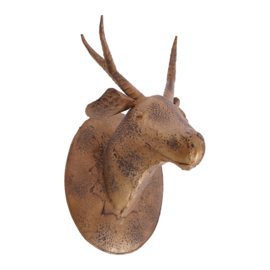 Heel leuk decoratief metalen herten hoofd kop rendier goud brons 27 x 35 x 51 cm