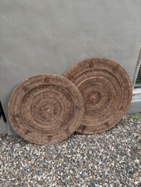 Rond rieten rotan wandbord schaal 70 cm wandornament Grey ratten Ratan natural naturel landelijk sober vintage wandbord wandpaneel