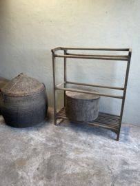 Gaaf groot oud vergrijsd houten plaidrek kledingrek droogrek wasrek hout H133 x B110 x D54 cm landelijk stoer industrieel vintage brocant
