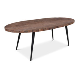 Robuuste oud vergrijsd houten ovale tafel 220 x 100 cm kloostertafel tafel eettafel Bassano landelijk industrieel stoer vintage retro urban vergadertafel stamtafel leestafel ovaal