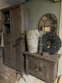 Stoere houten truckwood kast kastje met klos klosje aura Peeperkorn 100 cm dressoir houten oud hout commode landelijk stoer robuust 2 deurs