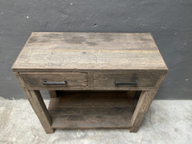 Oude railway truckwood houten haltafel 80 x 80 x 35 cm Sidetable dressoir sideboard ladekast landelijk stoer industrieel ladenkast wastafelmeubel Goes