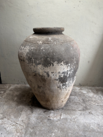 Grote oude grijs stenen kruik H135 cm vaas bloembak bloempot pot grijze mega landelijk olijfpot olijfkruik waterkruik nr 53