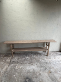 Prachtige grote lange oud vergrijsd houten Sidetable wandtafel met onderplank 256 cm landelijk  197
