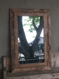 Zeer grove teakhouten spiegel lijst 160 x 80 cm landelijk hout houten