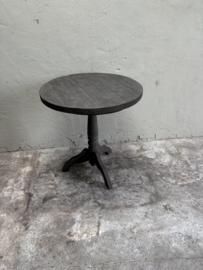 Oud vergrijsd houten tafel tafeltje rond 71 cm wijntafel wijntafeltje landelijk stoer grijs bijzettafel bijzettafeltje B6