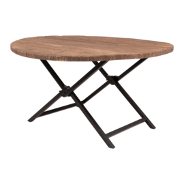Prachtige grote vergrijsd houten ronde eettafel tafel rondetafel teakhouten teakhout houten  blad 120 cm ijzeren onderstel landelijk stoer industrieel bassano