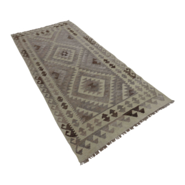Prachtig grijs beige kelim kleed tapijt loper 198 x 94 cm tafelkleed tafelloper wandkleed landelijk sober vergrijsd stoer