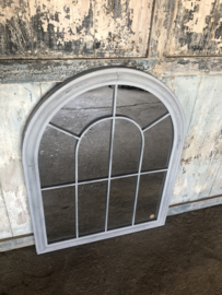 Grote spiegel in metalen grijze stalraam stalraamspiegel landelijk industrieel kozijn venster grijs