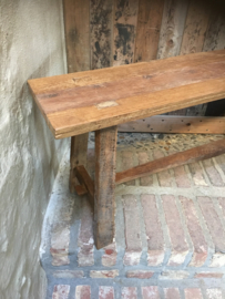 Oud landelijk vergrijsd naturel houten bankje bank kruk sidetable buro kinderbureau 100 cm bijzettafel salontafel