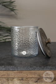 Glazen schaal glaspot met vergrijsd houten deksel landelijk H20 x 17 cm Venlo