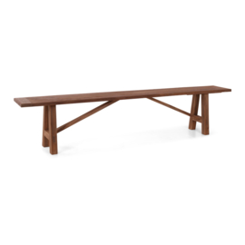 Stoere landelijke houtren bank eettafel bank 240 cm teakhout teak Floris