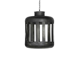 Stoere grote zwarte metalen hanglamp lantaarn M middel medium urban stoer landelijk industrieel zwart