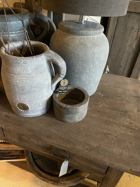 Houten bakje grey grijs bakje schaaltje kandelaar kaarsbakje kaars bakje kaarsenstandaard landelijk