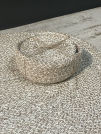 Set van 6 naturel jute beige onderzetters in houder landelijk stoer boho rond Dixie