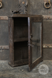 Oud vitrine kastje wandkastje medicijnenkastje kast 38 x28 x 9 cm bruin vintage Oosters vitrinekastje stoer landelijk Brocant industrieel
