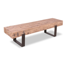 Landelijk stoer houten tafel met metalen poten onderstel salontafel tv meubel televisie kast sidetable 150 x 40 x H40 cm